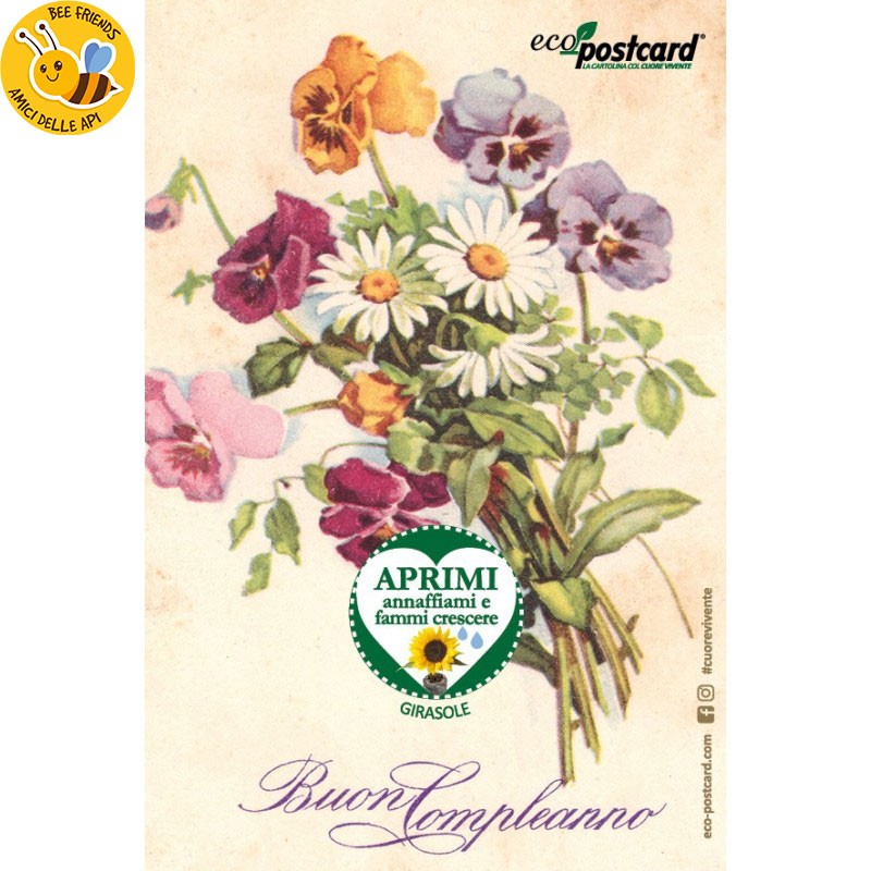Cartolina vintage con fiori  Eco-Postcard gadget ecologico con semi
