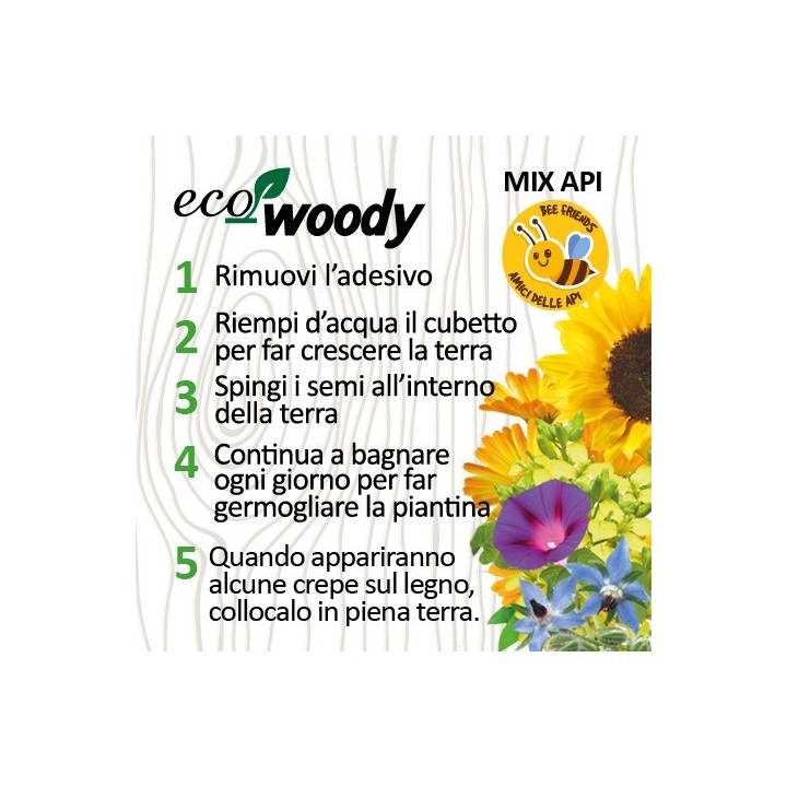 Eco-Woody cubo di legno con fiori amici delle api