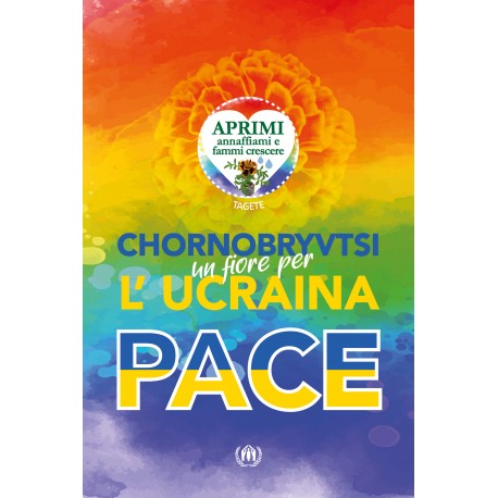 Cartolina Arcobaleno con bandiera PACE PER UCRAINA e semi di Chornobryvtsi