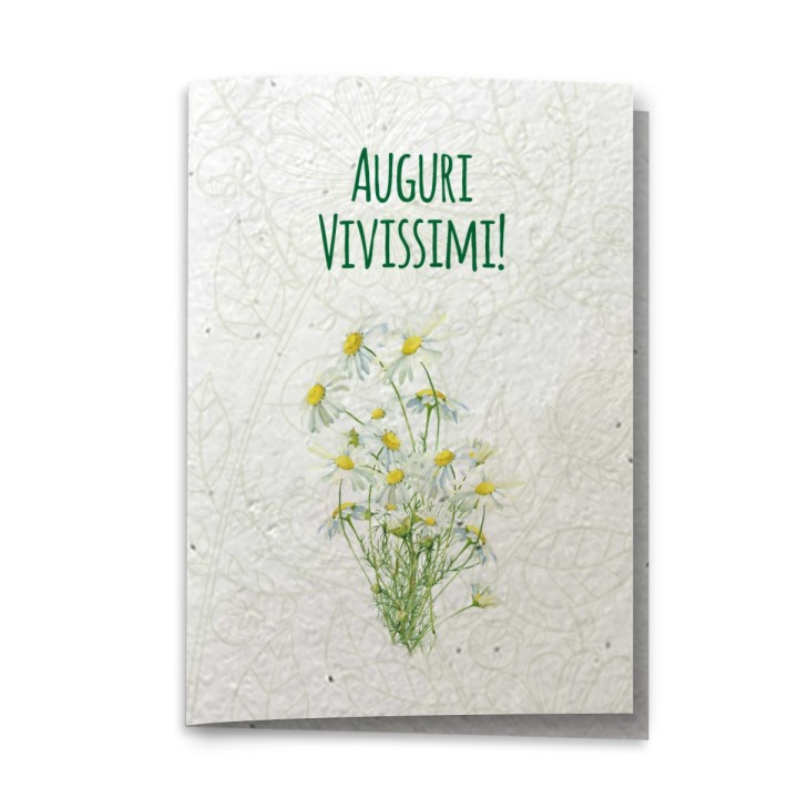 ECOCARD Biglietto AUGURI VIVISSIMI in carta piantabile con semi MARGHERITA