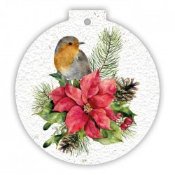 Eco-Card pallina natalizia in carta piantabile con pettirosso - fiori misti
