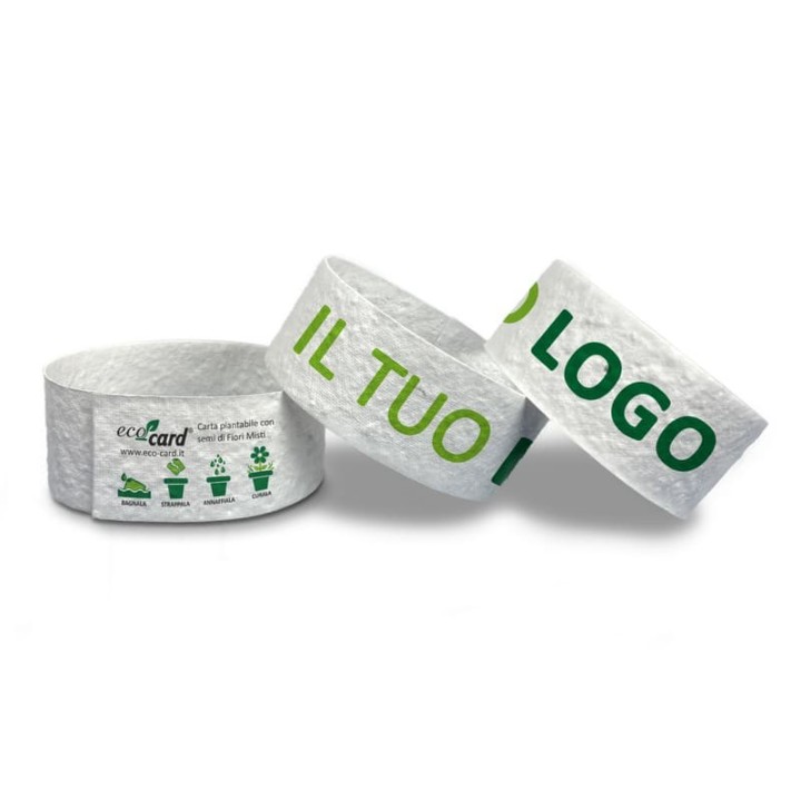 ECO-CARD braccialetto identificativo per eventi personalizzato su FRONTE 31 x 3 cm