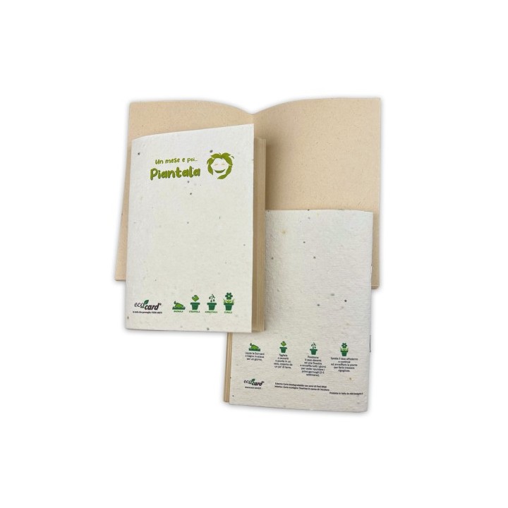 Quaderno ecologico in carta ecologica  e copertina biodegradabile con semi formato A6.