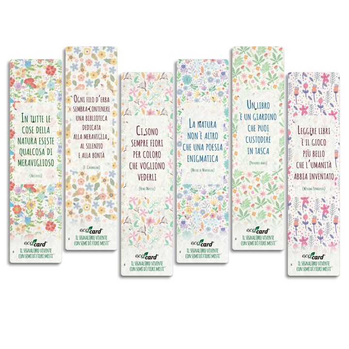ECO-CARD 6 segnalibri piantabile assortiti serie citazioni con semi di fiori misti