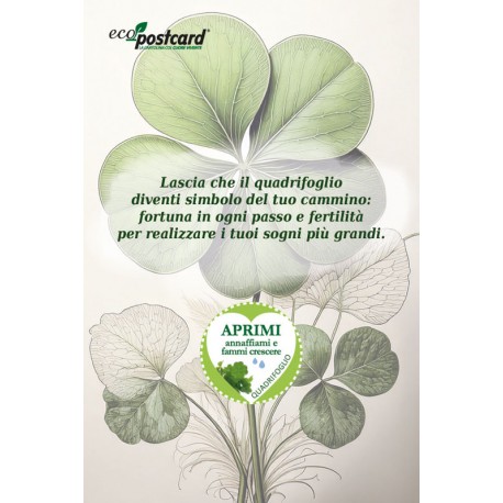 EcoPostcard con frase e dedica con semi di Quadrifoglio