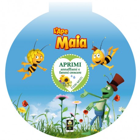 Pallina da appendere illustrata con personaggi del cartone animato Ape Maia da cui nascono fiori amici delle api