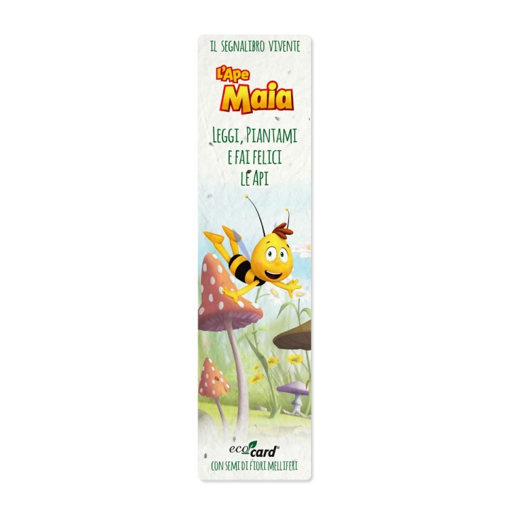 Segnalibro ecologico con Willy de L'Ape Maia realizzato in carta piantabile con semi di fiori