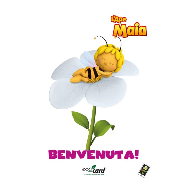 Biglietto per nascita in carta semi da piantare Eco-Card e video messaggio di auguri de L'Ape Maia in realtà aumentata 