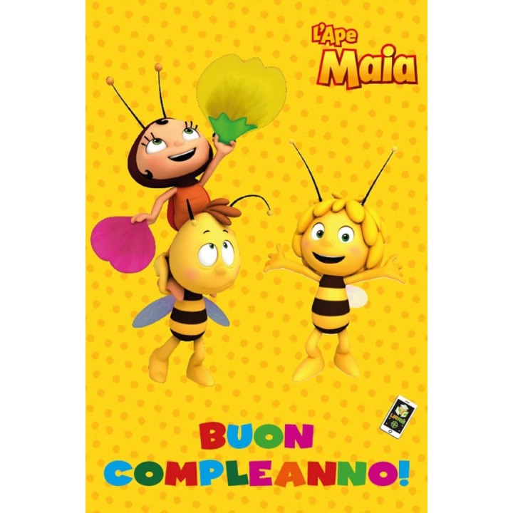 Biglietto di auguri di compleanno con Eco-Card da cui nascono fiori, con cartone animato de L'Ape Maia e i suoi amici