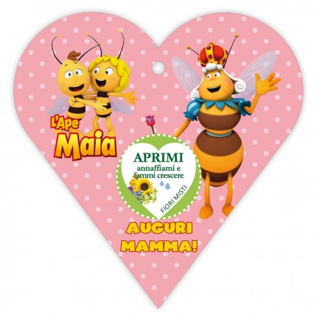 Biglietto d’auguri per la mamma con semi di fiori misti e cartone animato con Ape Maia e Willy