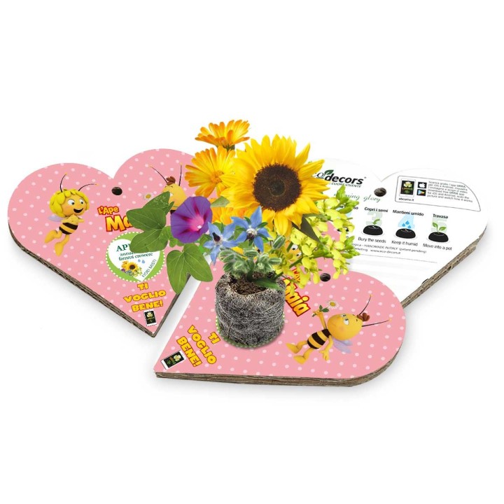 	Eco-Decors decorazione ecologica a cuore da cui nascono fiori con video de L'Ape Maia e Willy in realtà aumentata