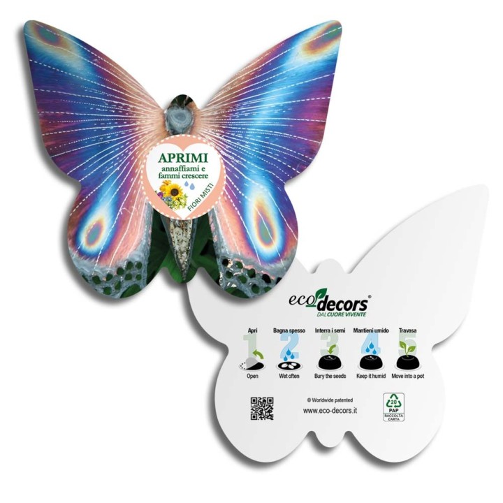 Eco-Decors Farfalla Illustrata – Decorazione piantabile con semi di fiori per api e farfalle