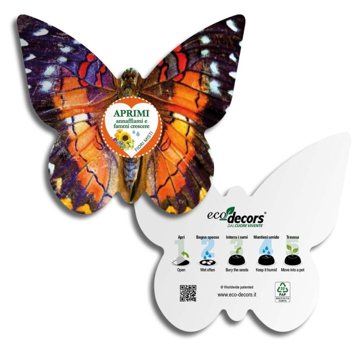 Eco-Decors Farfalla Illustrata – Decorazione piantabile con semi di fiori per api e farfalle