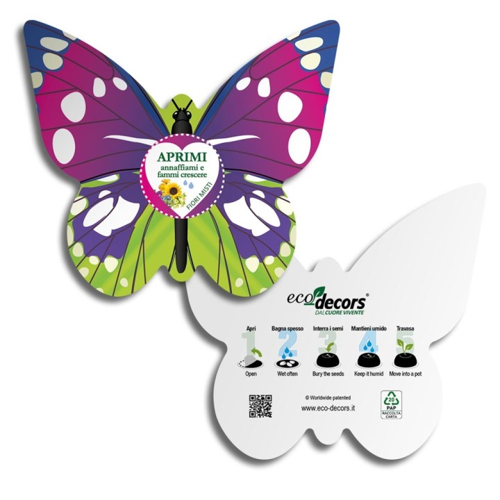 Eco-Decors Farfalla Illustrata – Decorazione piantabile con semi di fiori per api e farfalle