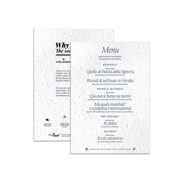 Eco-Card Foglio A4 Piantabile Personalizzato Fronte e Retro con Semi